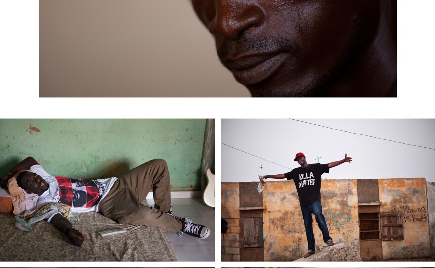Clockwise from top left: The rapper Khohk relaxes at a friend's home. Gouyu Sy strikes a street pose. JamRap works on his music and shows off his grin.