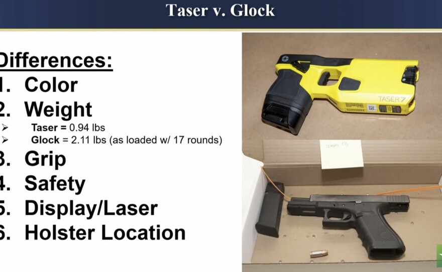 A slide shown by prosecutors during opening statements in the trial of Kim Potter.