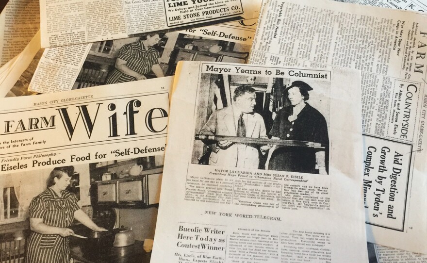 All the major newspapers published stories about Eisele's visit to New York City, including a photo of her receiving a giant pencil from Mayor Fiorello LaGuardia.