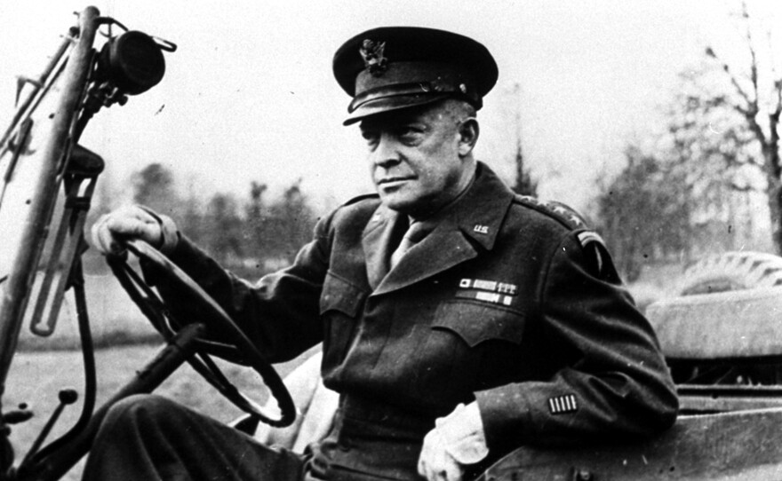 Dwight Eisenhower allegedly had an affair with his female driver while he was the supreme allied commander during World War II. He's shown here at the wheel of his jeep in France in 1944.