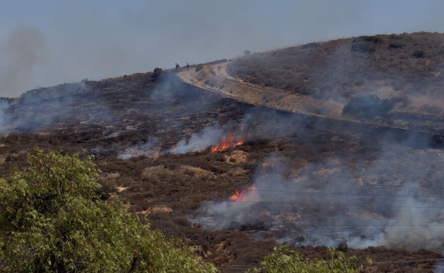 Flames from the Sorrento Fire are shown on June 8, 2026.