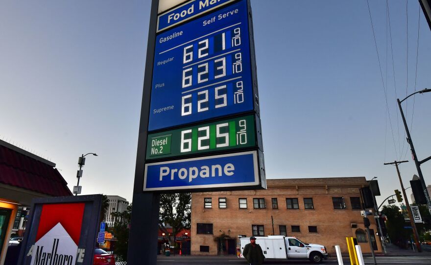 Gas prices hit over $6 dollars per gallon at a petrol station in Los Angeles on Feb. 23.