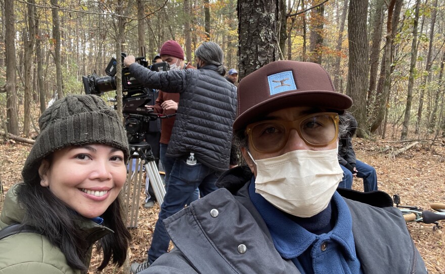 Emma Francisco and Benito Bautista on location shooting one of their films. Undated photo.