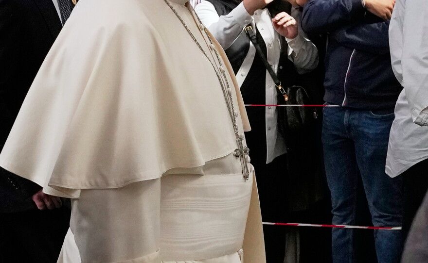 Pope Leo XIV arrives at the Agostino Gemelli Polyclinic in Rome, Tuesday, Oct. 13, 2026, where doctors operated to remove part of his lung.