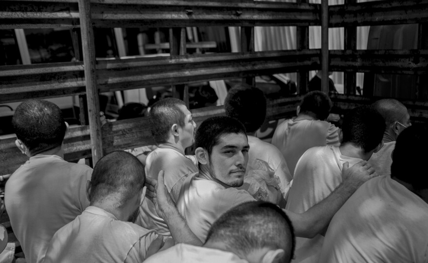 People arrested in September 2022 during the state of exception, moments before entering San Salvador's Ilopango jail. Many who claimed to be innocent would end up spending more than a year in prison.