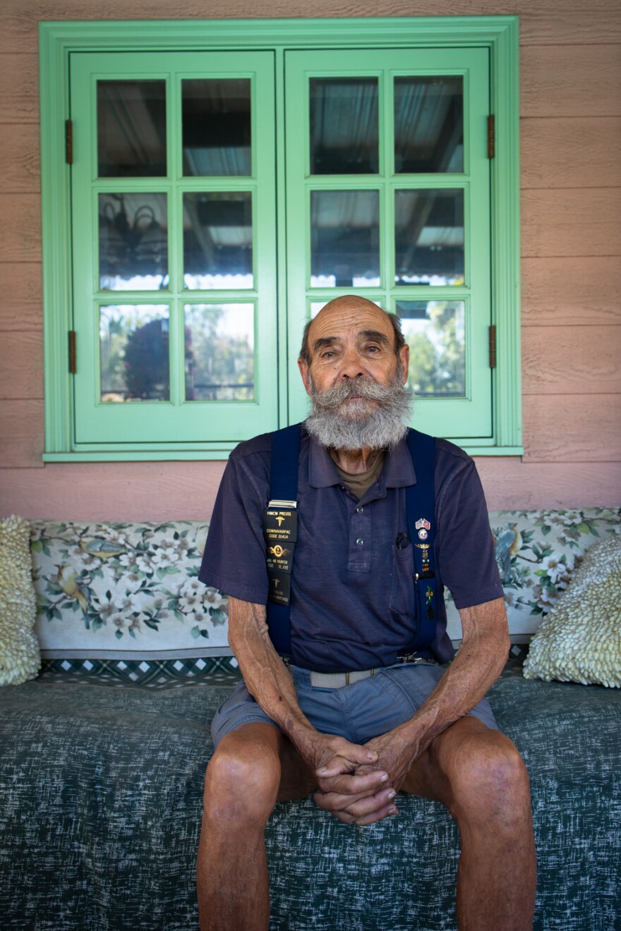 Marine veteran Guy Preuss is shown at his home in San Diego, Feb. 13, 2023. Preuss has advocated for improved sidewalk infrastructure in his Paradise Hills neighborhood for decades.