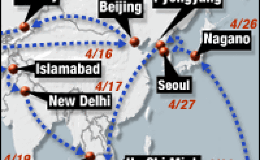 A map of the Olympic torch relay.