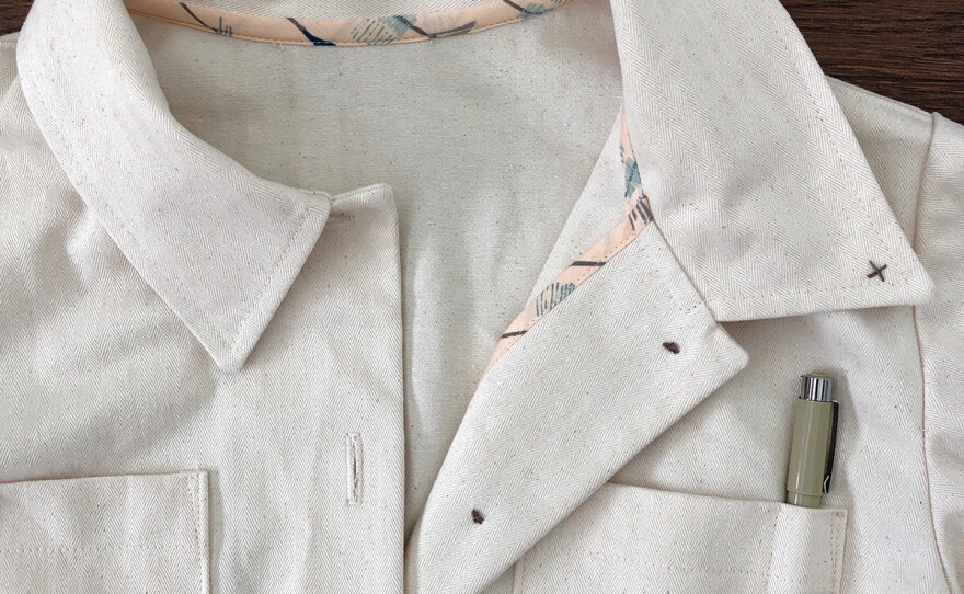 A closer look at one of Trista Roland's coverall shirt collars in an undated photo.