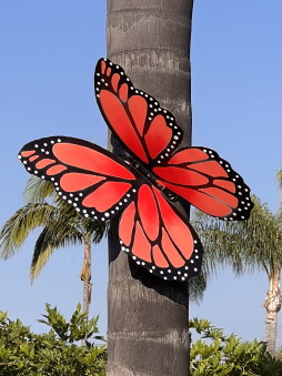 Red butterfly on palm tree