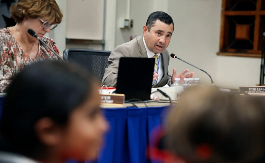 South Bay Union School District Superintendent Jose Espinoza speaks during a board meeting, June 6, 2024.