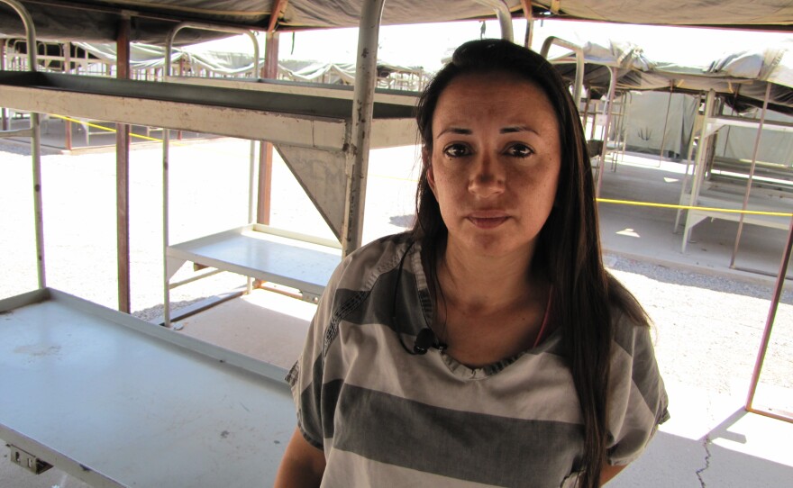 Cora Miranda, 32, was wounded on Wednesday night while sleeping in her bunk at Tent City. Shots fired outside the compound ricocheted off her tent's beams, leaving metal pellets under her skin.