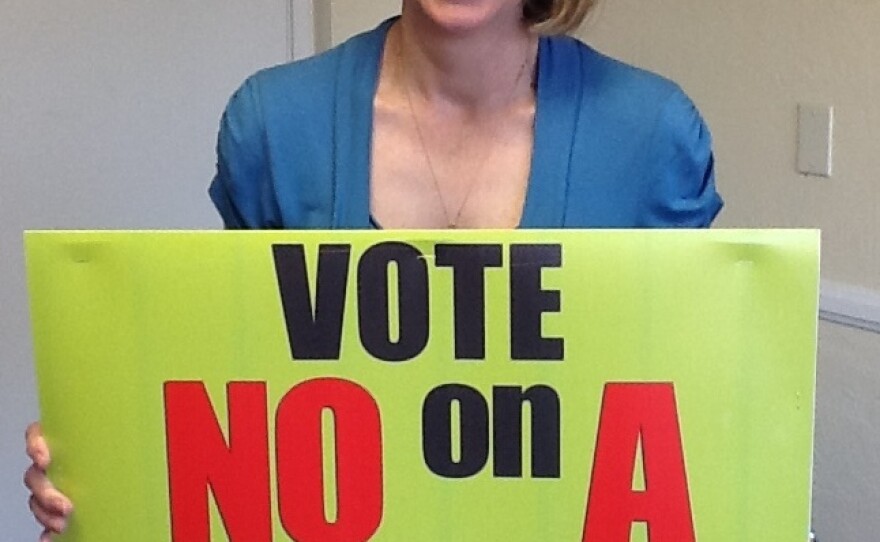 DeAnn Weimer at the "No On A" Campaign headquarters in Carlsbad, Feb. 12, 2016.