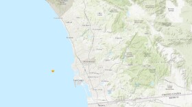 A map from USGS shows the location of an earthquake with a preliminary magnitude of 3.3. The location of the quake is 11 miles away from La Jolla in the Pacific Ocean. March 8, 2024.