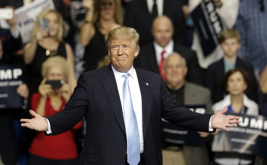 Donald Trump reacts during a campaign rally in Fayetteville, N.C., Wednesday.