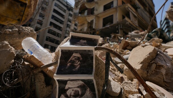 Sonogram images of a baby lie among the rubble of a destroyed building that was hit a week ago in an Israeli airstrike, in central Beirut, Lebanon April 16, 2026.