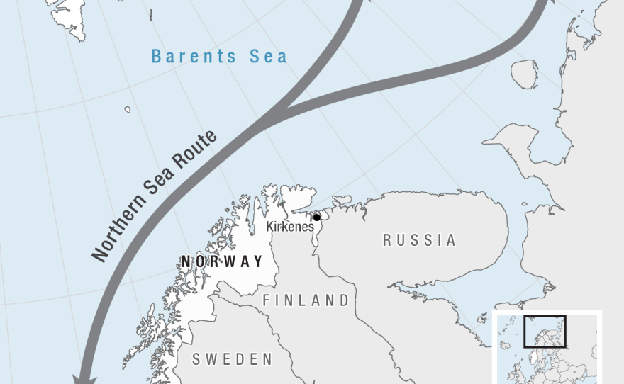 The Northern Sea Route is approximate.