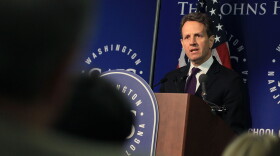 Treasury Secretary Tim Geithner speaks about U.S.-China economic relations ahead of Chinese President President Hu Jintaos visit, at the Johns Hopkins University Paul H. Nitze School of Advanced International Studies on January 12, 2011 in Washington, DC.