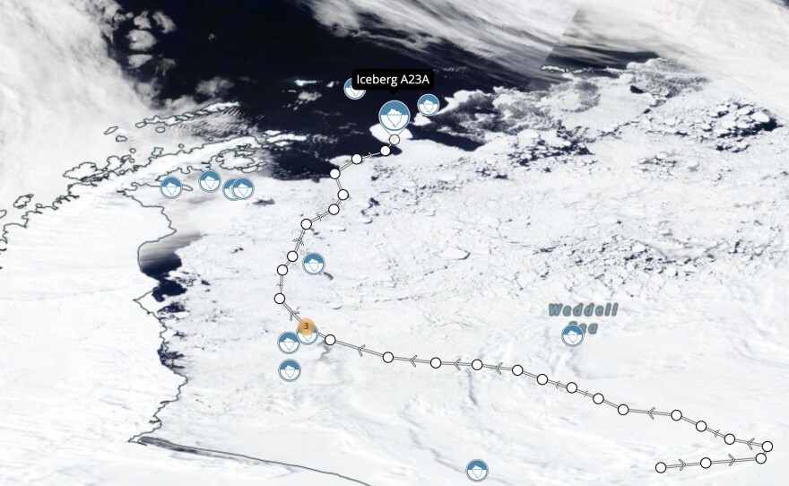 Recent satellite images have shown the migration of the mammoth iceberg known as A23a from its origins in the Weddell Sea to its current position on the edge of the open ocean.