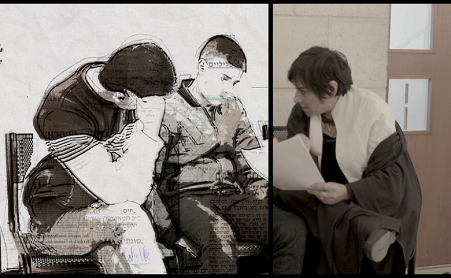 Lea Tsemel (right) in animated sequence from "Advocate."