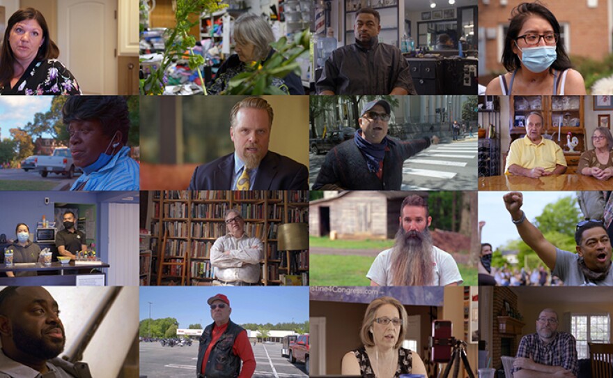 Photo montage of people. A FRONTLINE election special: the lives, fears and hopes of Americans from the pandemic to the polls.