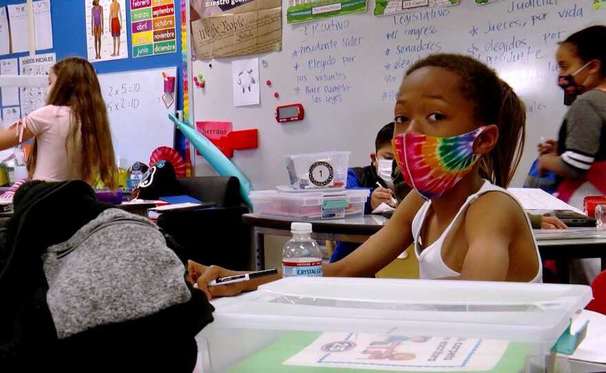 Students in class at Bostonia Language Academy in El Cajon, Calif. March 19, 2021.