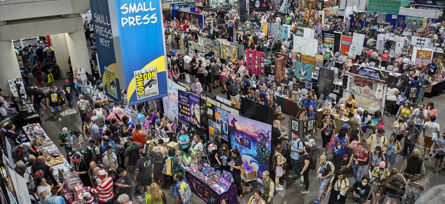 An aerial view of the Small Press area of Comic-Con on July 25, 2024 at the San Diego Convention Center.