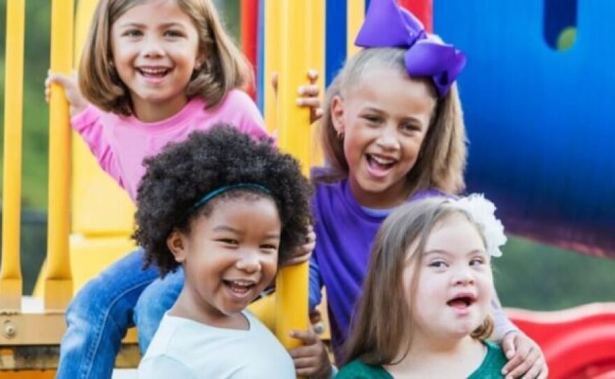 Girls on the jungle gym