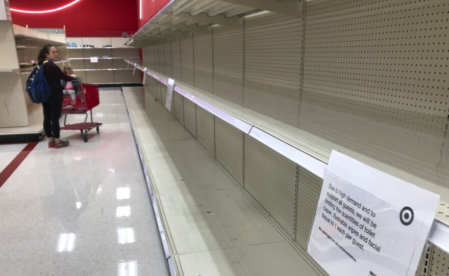 Empty shelves in paper goods aisles may have made a tractor trailer full of toilet paper an attractive target.