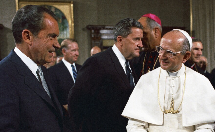 President Richard Nixon visiting the Vatican and meeting with Pope Paul VI in September, 1970. Nixon was once quoted as saying, "I would have made a good pope."