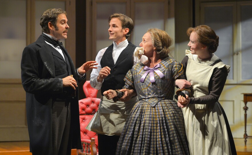 (L-R) Michael Bakkensen (Horace Wells), Tom Patterson (William Morton), Linda Libby and Amelia Pedlow in La Jolla Playhouse’s production of "Ether Dome."