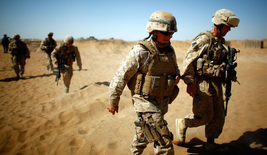 Brig. Gen. Larry Nicholson, commander of the 2nd Marine Expeditionary Brigade, approaches Patrol Base Lakhari in southern Afghanistan's Helmand province.