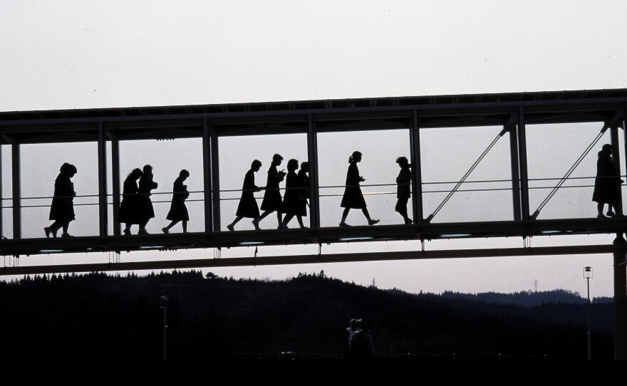 This promenade leads to the Iwadeyama Junior High School, situated on a hilltop in Ōsaki, Japan.