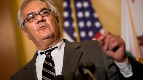 Former Rep. Barney Frank (D-MA) speaking during a news conference on Capitol Hill September 26, 2008 in Washington, DC.