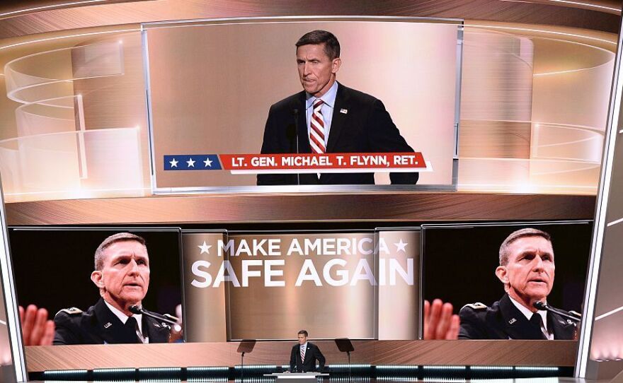 Retired general Michael Flynn addresses the crowd on the first day of the Republican National Convention on July 18, 2016 in Cleveland, Ohio.