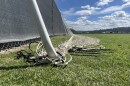 Soccer netting and goal posts lie on the ground at Surf Sports Park, Mar. 6, 2024.