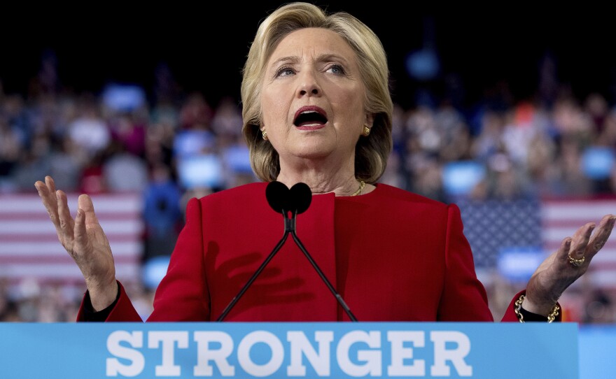 Democratic presidential candidate Hillary Clinton speaks during a campaign rally in Raleigh, N.C., on Nov. 8, 2016.