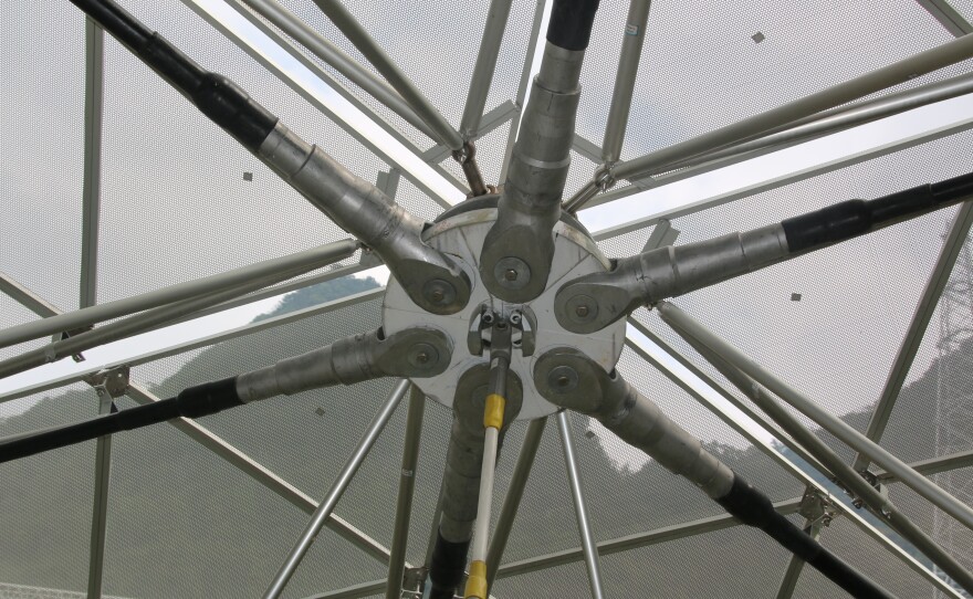The telescope is made up of 2,000-plus cables covered with more than 4,450 panels. "The cables can be pulled to adjust the shape of the dish," lead scientist Zhu Ming says.