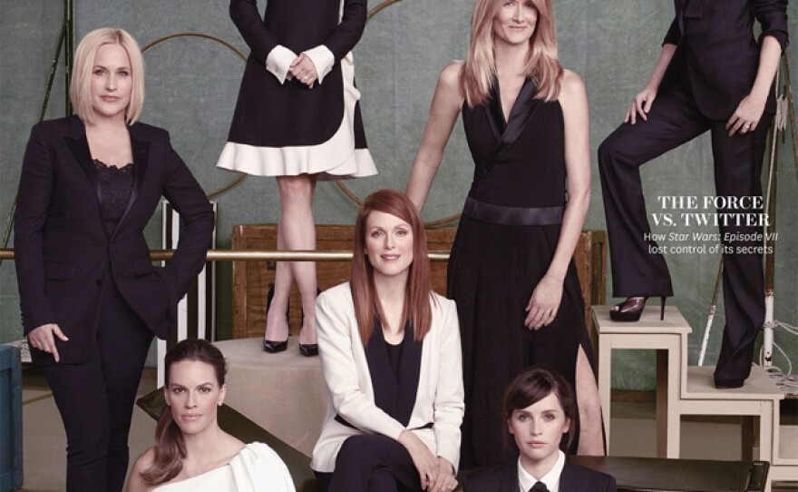 Clockwise from far left, Patricia Arquette, Reese Witherspoon, Laura Dern, Amy Adams, Felicity Jones, Julianne Moore and Hilary Swank on November 28 cover of The Hollywood Reporter.