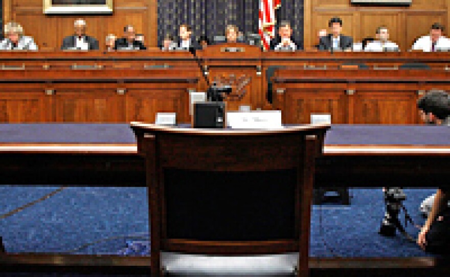 The witness chair remains vacant where former White House counsel Harriet Miers was supposed to sit while testifying before the House Commercial and Administrative Law Subcommittee.