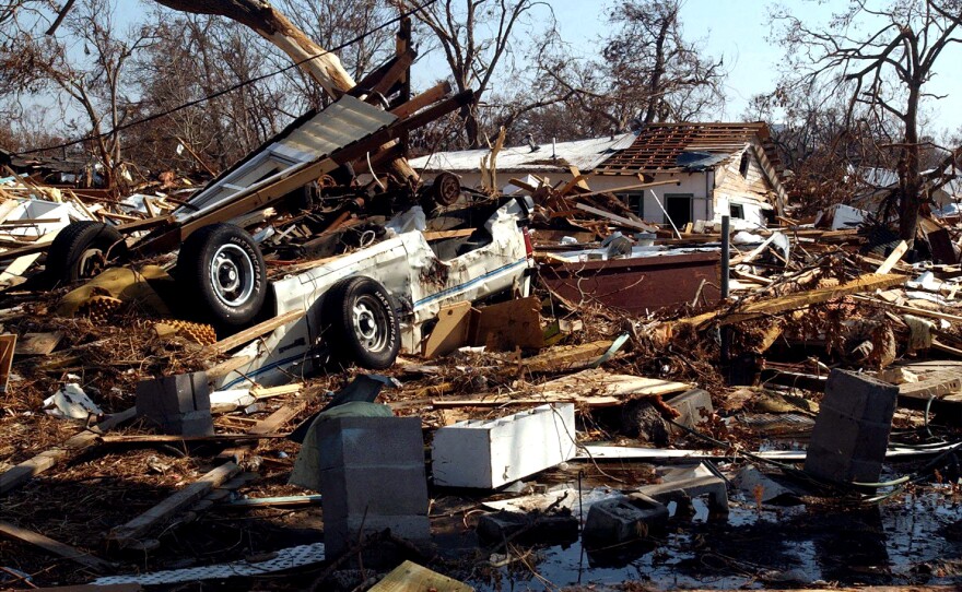 Virtually every structure in East Biloxi, Miss., like these on Howard Avenue, was leveled by the storm surge from Hurricane Katrina in August 2005.