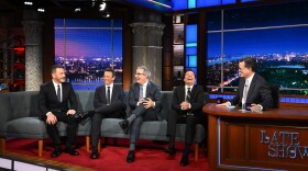 The Late Show with Stephen Colbert and guests Jimmy Kimmel, Jimmy Fallon, John Oliver, and Seth Meyers during Monday's May 11, 2026 show.