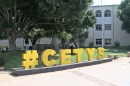 The sign for Tijuana’s CETYS University sits in front of the campus, Sept. 21, 2023.