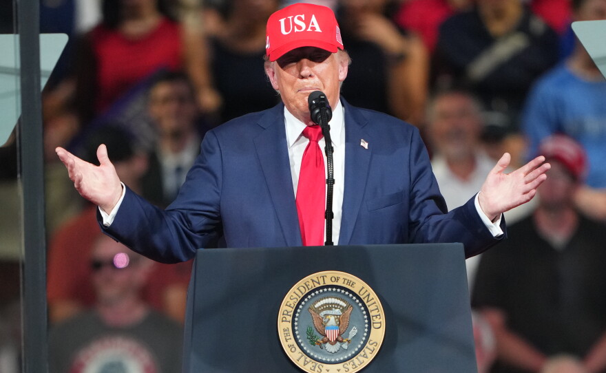 President Donald Trump speaks during a campaign rally at the Gastonia Municipal Airport, Wednesday, Sept. 16, 2026, in Gastonia, N.C.
