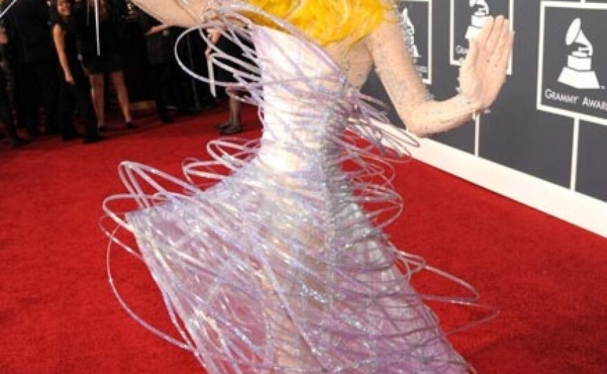 lady gaga dress 2010 Lady Gaga appears backstage wearing a meat dress after accepting the award for video of the year for "Bad Romance" at the MTV Video Music Awards in Los Angeles on September 12,