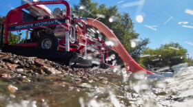 A remote hydrant unit is deployed for a firefighter training session in Clear Lake near Clearlake Oaks on Aug. 27, 2026.