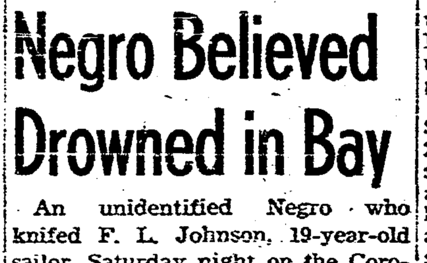 The first article about Collier, run in the San Diego Union, headlined "Negro Believed Drowned in Bay."