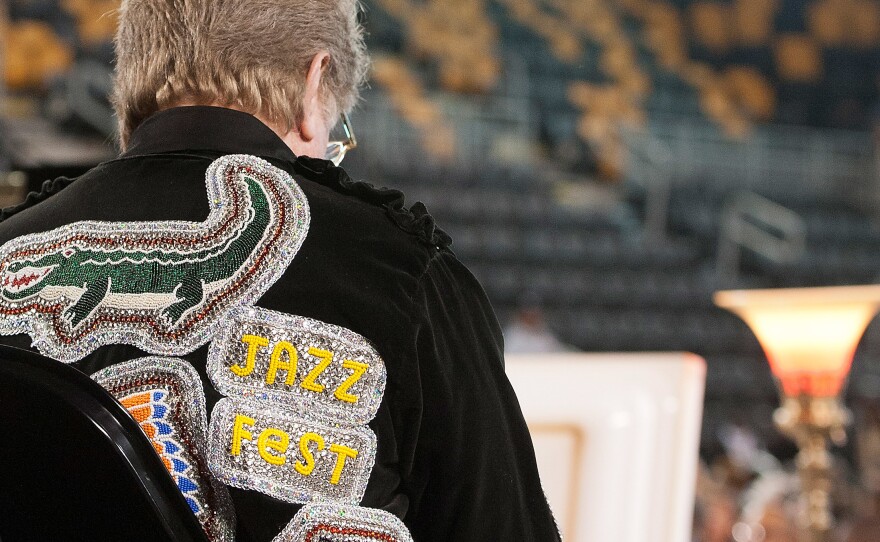 Quint Davis, photographed during the funeral of Theodore Emile "Bo" Dollis, Big Chief of the Wild Magnolias, at Xavier Convocation Center on January 31, 2015 in New Orleans.