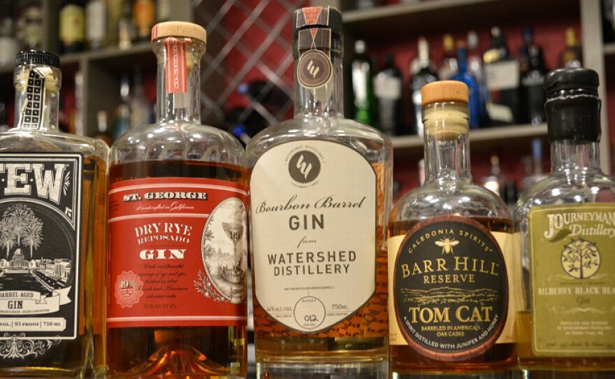 A sampling of the barrel-aged gins available at The Gin Room inside Cafe Natasha's in St. Louis, Mo.