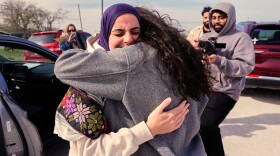 Leqaa Kordia, left, embraces friends, family and suppporters after being released from the Prairieland Detention Center in Alvarado, Texas, Monday, March 16, 2026.