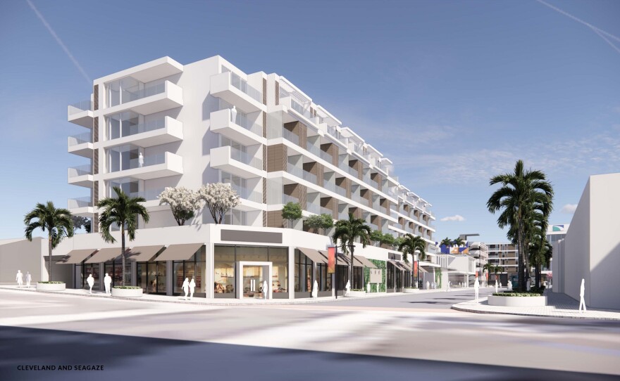 Pictured, an undated rendering showing the hotel and retail proposed for the Oceanside Transit Station. 